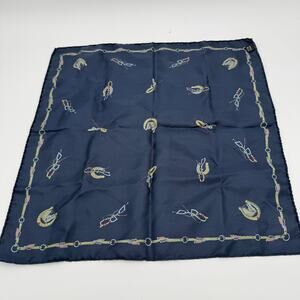 100% Silk Mens Pocket Square Equestrian Horse and Horseshoes